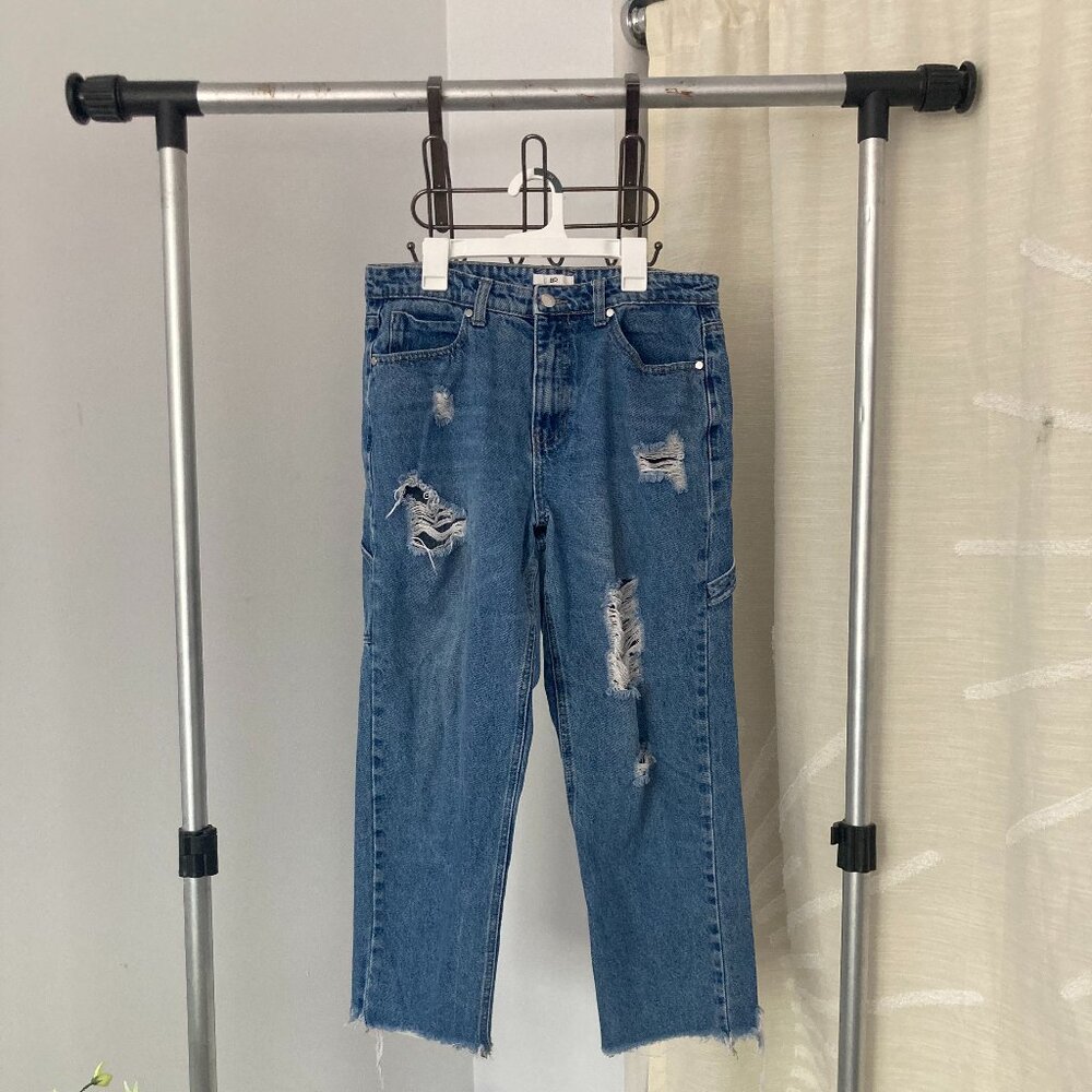 Nordstrom Ripped Blue Jeans with Overall Details